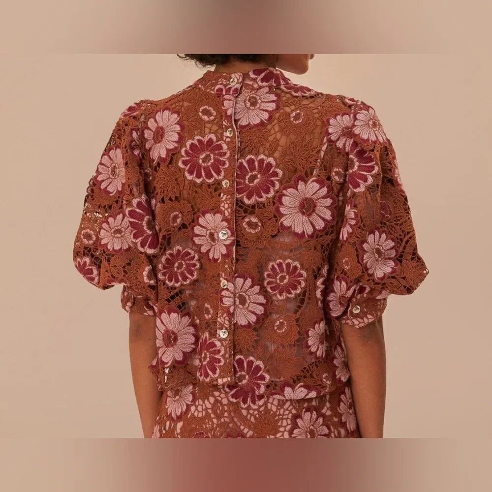 Farm Rio Gigi Tapestry Guipure Blouse NWT Size XL - Picture 2 of 11